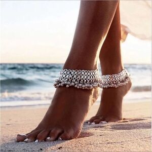 Silver boho anklet S564